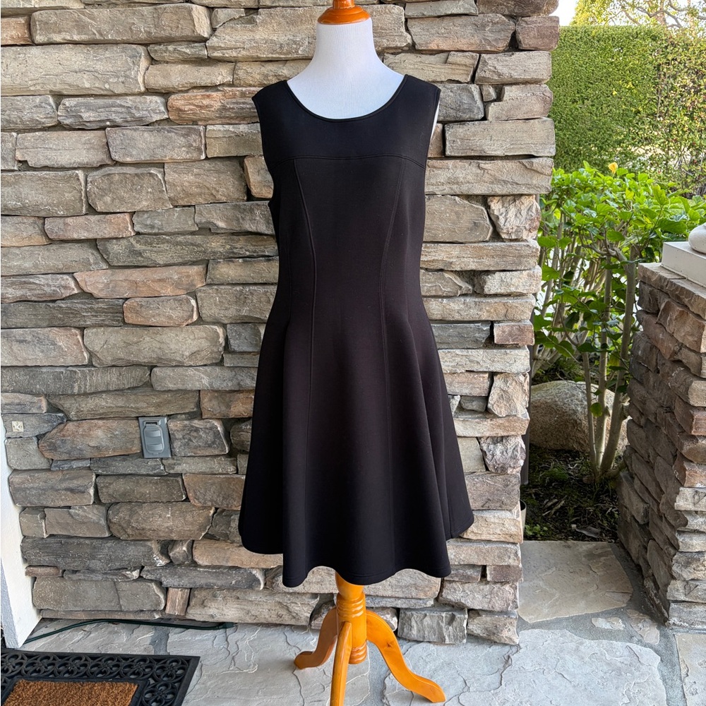 Anthropologie Maeve Scuba Debutante Black Dress A line back zip LBD fit + flare